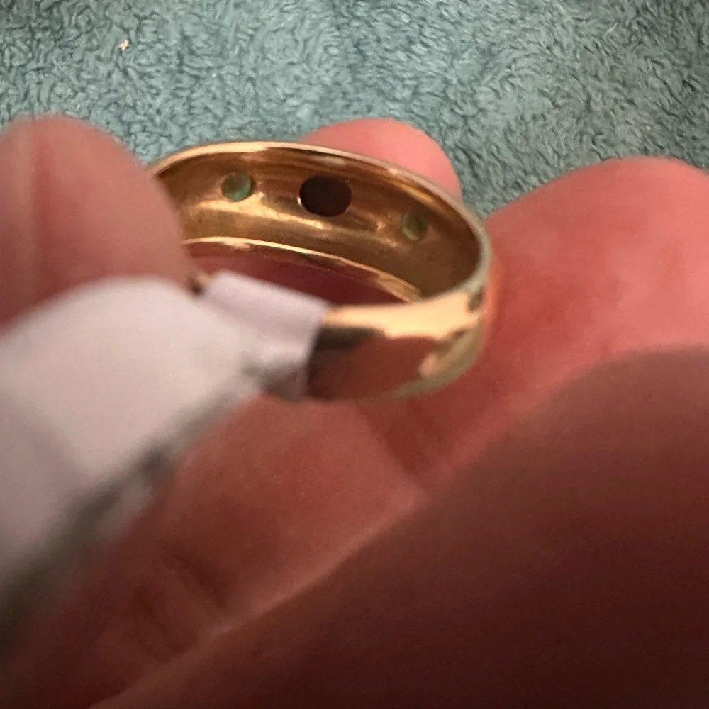 🚫🚫🚫SOLD Green Tourmaline-Opal-Green Tourmaline three stone 18k yg ring-heavy - Picture 3 of 11